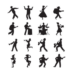 create a silhouette of black 16 school icons design with white background