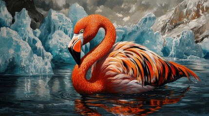 Flamingo in a Frozen Paradise: A Surreal Masterpiece