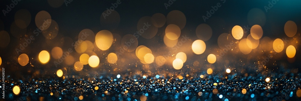 Poster a mesmerizing abstract background featuring a bokeh effect with glittering golden and blue lights, c