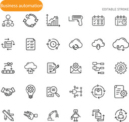 Business Automation Icons Workflow, Process, Cloud, Technology, Efficiency