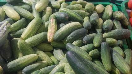 A bunch of cucumbers in the Indonesia traditional market