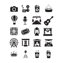 create a silhouette of black 16 school icons design with white background