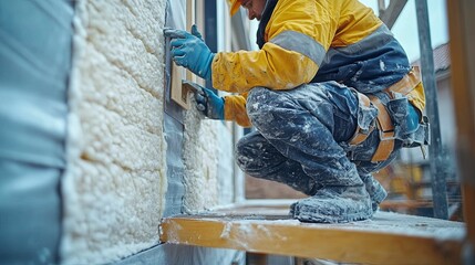 Worker Applying Insulation To Exterior Wall