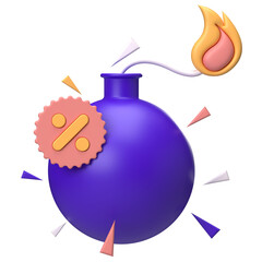 Bomb with Percentage Sale Icon 3D Render