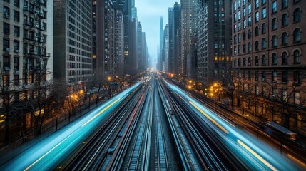 Obraz premium Urban Transit: A Symphony of Light and Motion in the City