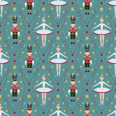 Ballerina and toy soldier pattern with rhomb ribbon frames. 
