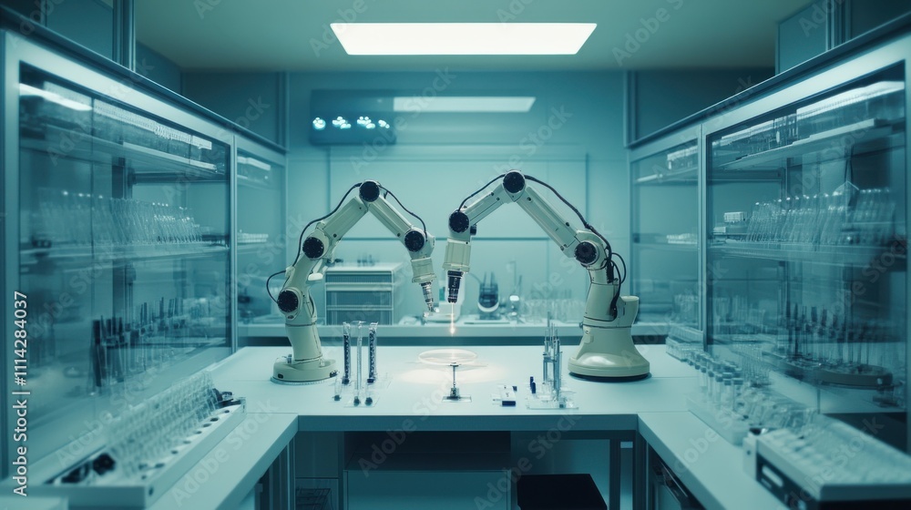 Poster advanced robotics in a modern laboratory for precision research and experimentation activities