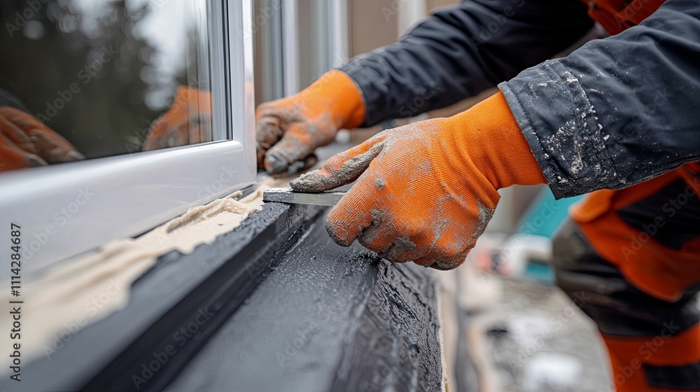 Aufkleber worker installing window sealant using a tool