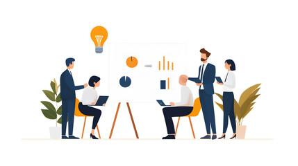 A group of professionals collaborating in a modern office space, brainstorming ideas on a whiteboard for strategic goals