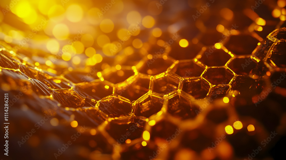 Poster abstract golden honeycomb texture with shimmering lights creating a warm atmosphere for artistic bac