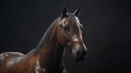 A close-up photograph of a horse against a black background. This image can be used for various purposes.