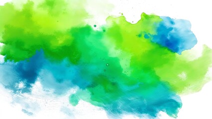 Fototapeta premium Green blue watercolor paints fusion design isolated on white background