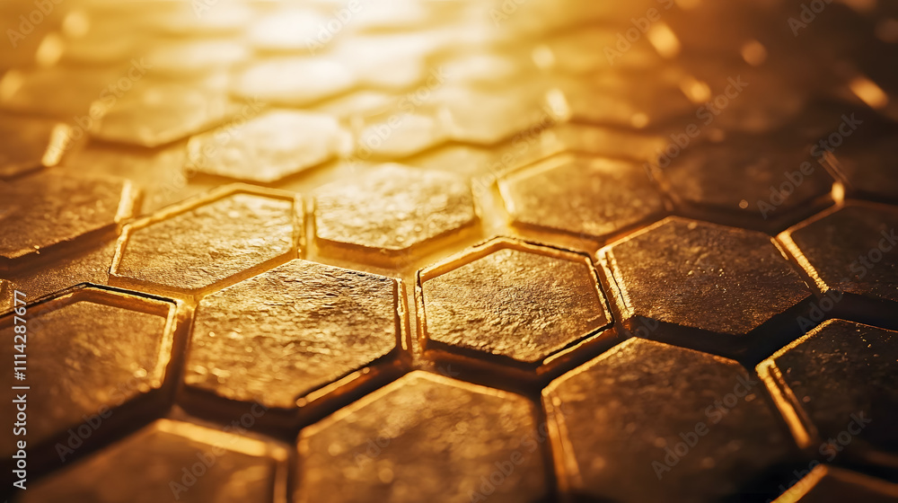 Poster close-up view of textured honeycomb surface with warm light and glowing effects ideal for background