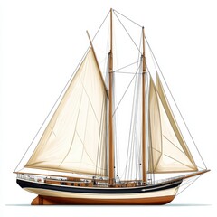 Obraz premium Isolated on a white background, this detailed illustration depicts a classic yawl with two masts and a unique hull design.