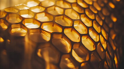 Close-Up of Honeycomb Structure Highlighting Intricate Patterns and Natural Light for a Warm Visual Appeal in Organic and Nature Themes