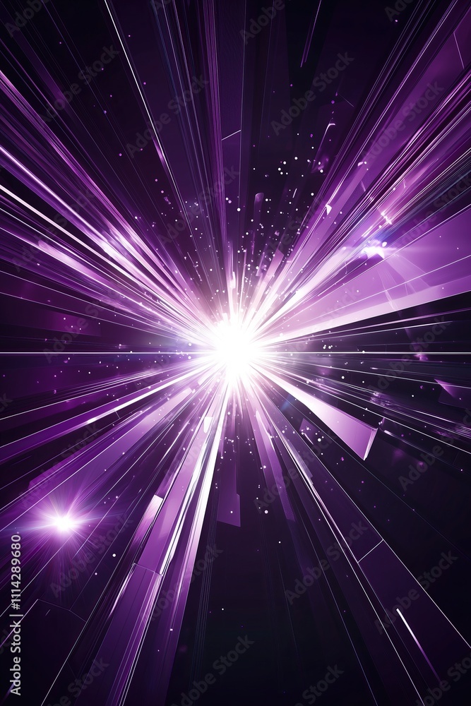 Poster vibrant purple light burst radiating from center dynamic visual effect vertical format