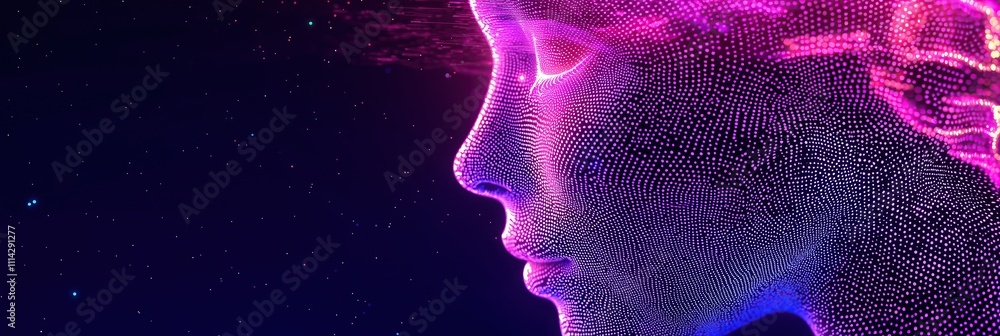Poster Digital ai artificial intelligence female figure in vibrant neon colors with intricate patterns copy space