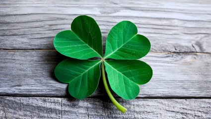 authentic shamrock four leaf clover on gray wooden background