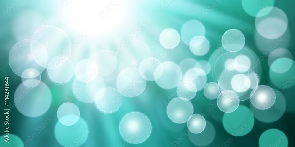Poster teal abstract background with bokeh effect and soft light rays for a dreamy atmosphere