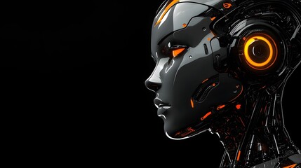 Female Robot Face with a Calm Look and Space for Text