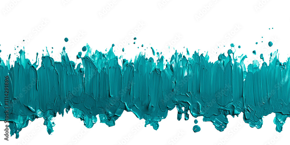 Poster a vibrant teal paint splash with dynamic drips and a textured surface, showcasing fluidity and artis