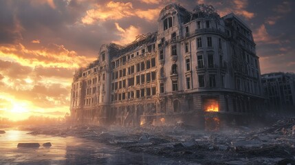 Hotel destroyed building architecture housing.