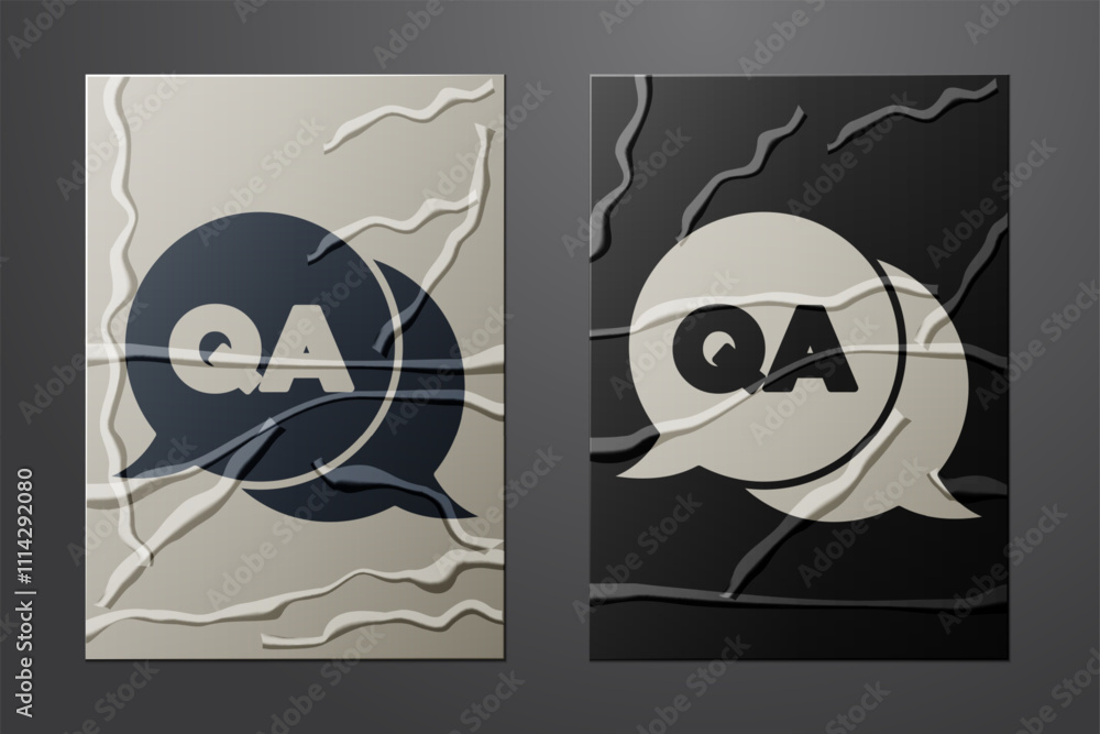 Aufkleber white speech bubbles with question and answer icon isolated on crumpled paper background. q and a sy