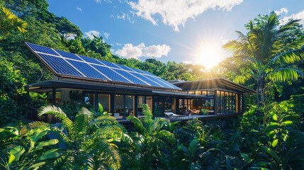 Christmas spirit eco-friendly solar-powered home in lush forest nature photography serene environment vibrant viewpoint