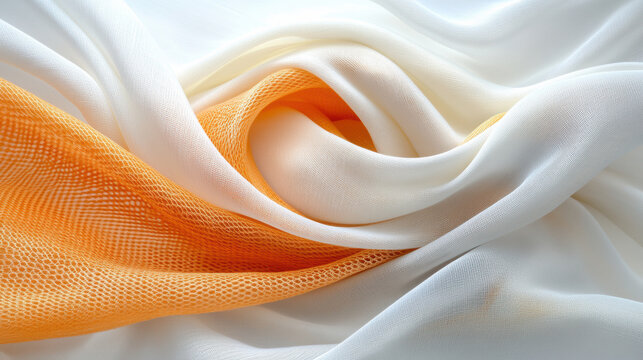 Flowing white and orange fabric with intricate texture