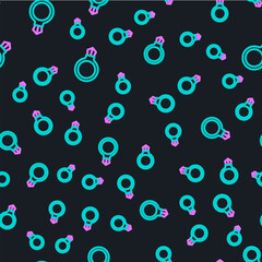 Line Fantasy magic stone ring with gem icon isolated seamless pattern on black background. Vector