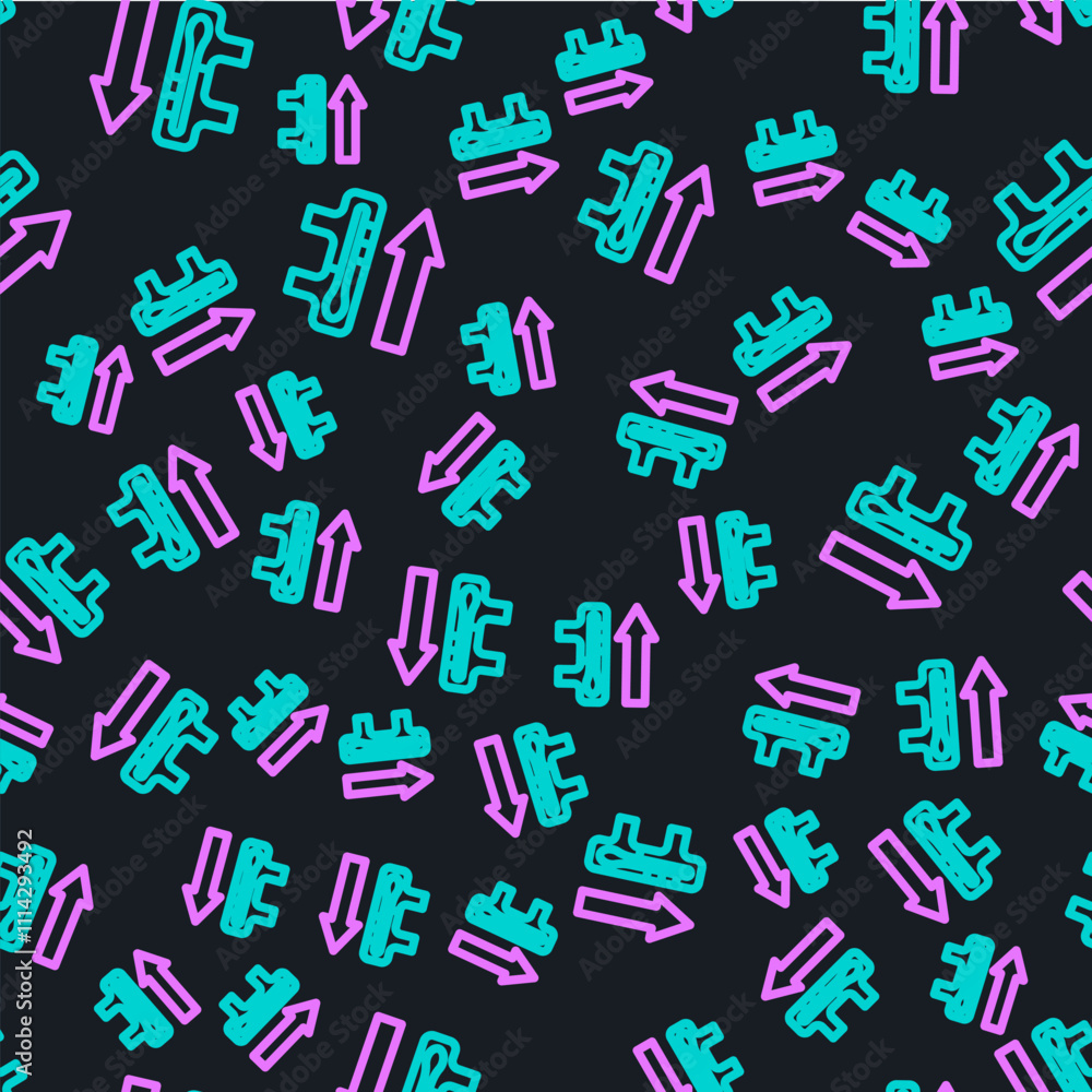 Aufkleber line planet earth melting to global warming icon isolated seamless pattern on black background. ecol
