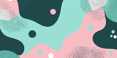 Abstract colorful waves with dots in teal, pink, and white