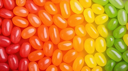 Colorful Jellybeans Concept, Close-Up of Colorful Jellybeans Arranged in a Vibrant Rainbow Pattern for Candy Lovers and Sweet Treats