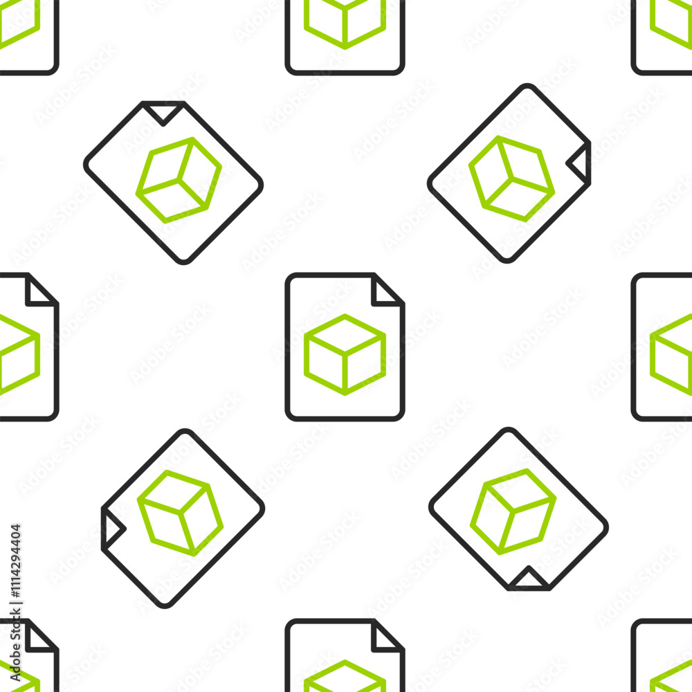 Poster line isometric cube file icon isolated seamless pattern on white background. geometric cubes solid i
