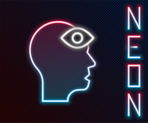 Glowing neon line Man with third eye icon isolated on black background. The concept of meditation, vision of energy, aura. Colorful outline concept. Vector