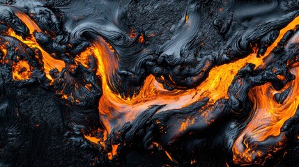 Dynamic lava flow with swirling textures and bright colors