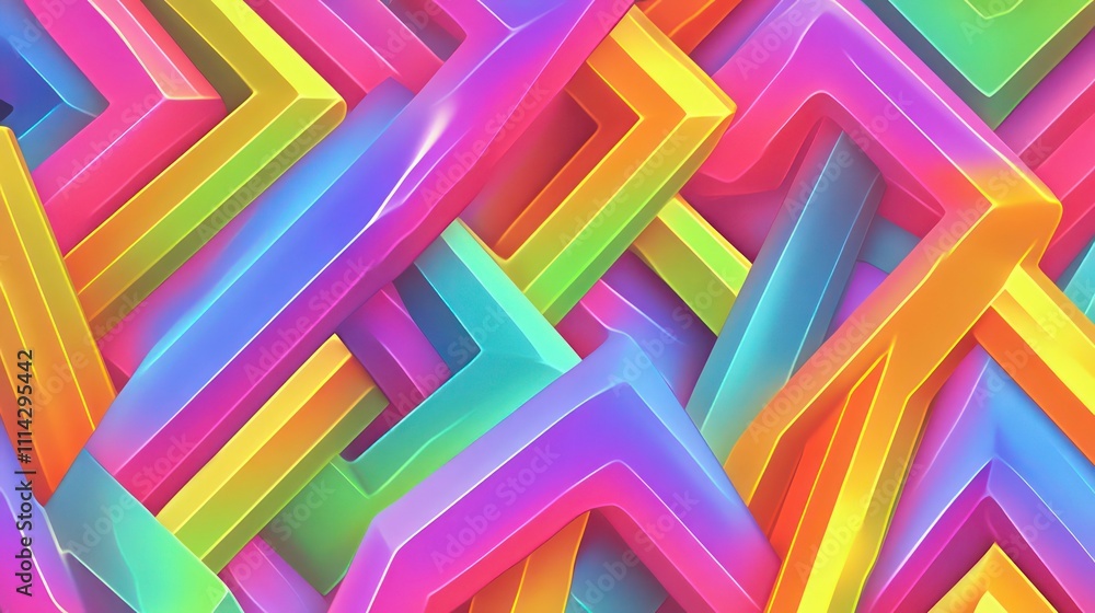 Poster Abstract background with colorful, glossy, 3D arrows intersecting and overlapping.
