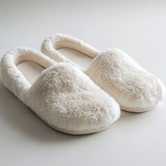 A set of plush slippers on a white background