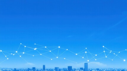 Blue Sky Over City with Network Connection Concept Visualization