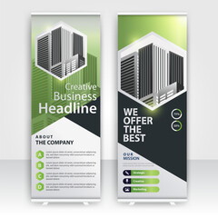 Greenery Roll up layout template mock up. flag flyer banner backdrop design. vector illustration background