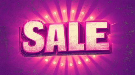 The word "Sale" written in bold pink font against a bright purple background, radiating energy and modern style