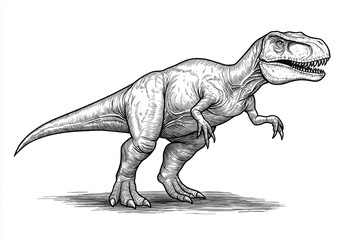 Fototapeta premium cartooon style black and white coloring book page, white background, Tyrannosaurus