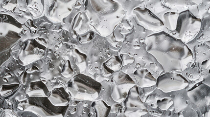 Detailed close-up of icy surface melting, focusing on water droplets and surface texture