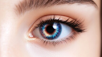 Obraz premium Close-up shot of a mesmerizing blue eye, featuring intricate details of the iris and eyelashes. The image displays beauty, health, and the captivating nature of the human eye.