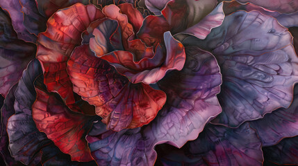 Fototapeta premium Detailed close-up of overlapping flower petals, rich in texture and deep color contrast