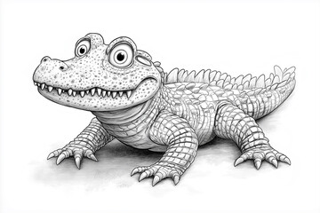 Obraz premium cartoon style black and white coloring book page, white background, funny Crocodile