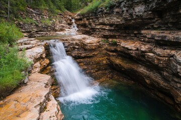 Obraz premium Serene Waterfall Cascades into Rocky Gorge