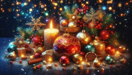christmas tree and decorations content created with generative AI software.