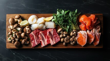 Premium Wooden Platter of Fresh Ingredients for Shabu Shabu