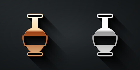 Obraz premium Gold and silver Ancient amphorae icon isolated on black background. Long shadow style. Vector